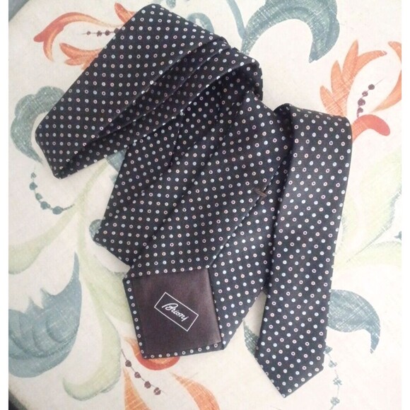 BRIONI Dark Brown Hand Made In Italy Woven Color Dots Circles Seta Silk Neck Tie